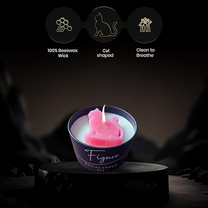 All Natural Scented Candle for Cat Lovers | Hand-Poured | Beeswax & Organic Soy Wax Blend | 100% Beeswax Wick | Cat Mom's | Cat Birthday | Premium Gift Box Included | Pink Cat - Eucalyptus