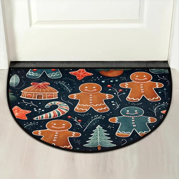 Half Round Doormat Indoor Entrance Mat Bathroom Carpet Absorbent Floor Mat Kitchen Mat Christmas Decorative Carpet Cute Cookies