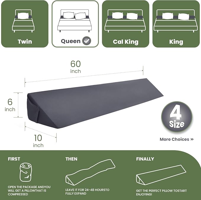 Wedge Pillow Headboard, Ultimate Comfort Bed Wedge Pillow for Headboard, Relaxation Bed Gap Filler for Queen, Foam Pillow Wedge for Headboard Gap, Overall Bed Gap Filler. 2 Covers.