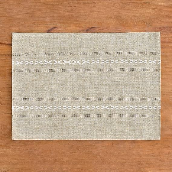 Wracra Cotton Linen Placemats, 12 x 18 Inch Set of 6 Placemats Rustic Hemstitch Place Mats for Kitchen Table and Heat Resistant-Hemstitch Coffee