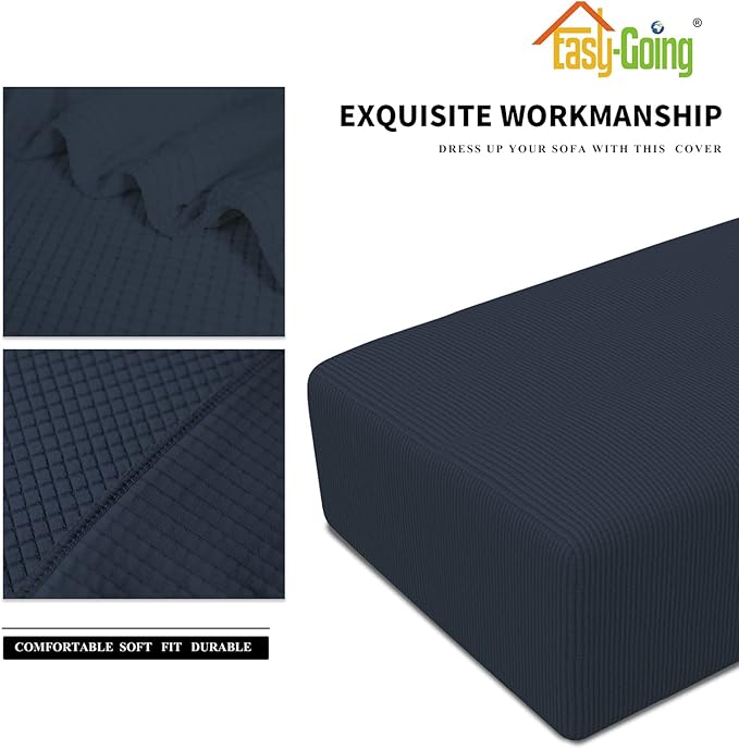 Easy-Going Stretch Ottoman Cover Folding Storage Stool Furniture Protector Soft Rectangle Slipcover with Elastic Bottom (Ottoman XX-Large, Dark Blue)