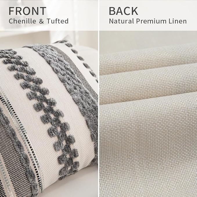 Throw Pillow Covers 18x18 Set of 2 for Couch-Modern Farmhouse Sofa Decorative Boho Pillow Covers Textured Chenille Cushion Covers Outdoor Netural Bohemian Pillow Cases Grey