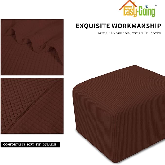 Easy-Going Stretch Square Ottoman Cover Folding Storage Stool Furniture Protector Soft Slipcover with Elastic Bottom (15x15x15inch, Coffee)