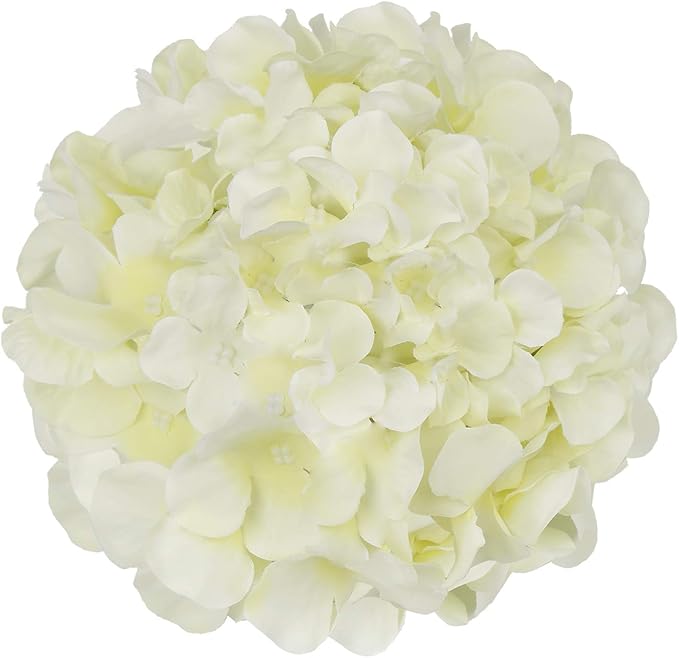 Flojery Silk Hydrangea Heads Artificial Flowers Heads with Stems for Home Wedding Decor,Pack of 10 (Ivory)