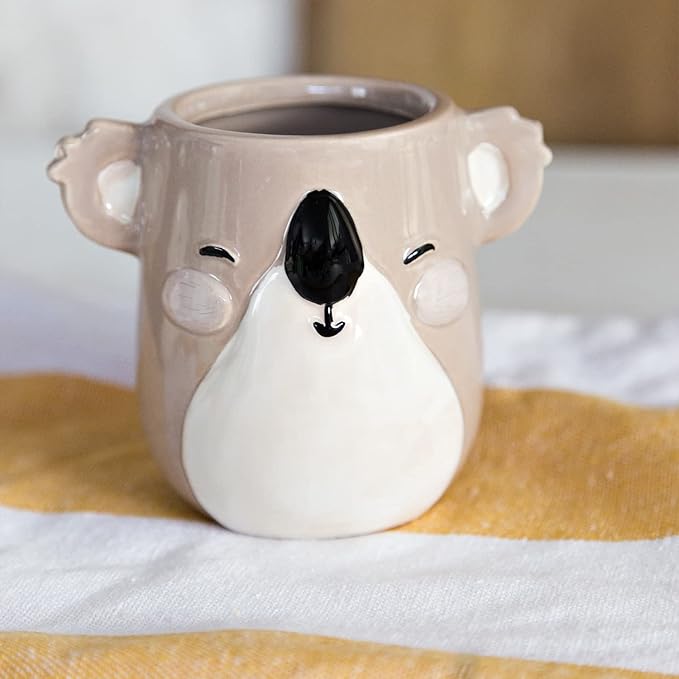 Koala Animal Ceramic Planter for Indoor and Outdoors, 3 x 3 x 4 in., Cute Hand Painted Designed in Argentina, Convenient Drain Hole