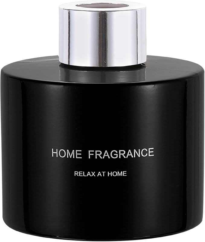 HARFINGTON Empty Glass Diffuser Bottle 140ml/4.7oz Refillable Fragrance Accessories Aromatherapy Jar Container for Replacement Reed Diffuser DIY Home Bathroom Black with Silver Tone Cap