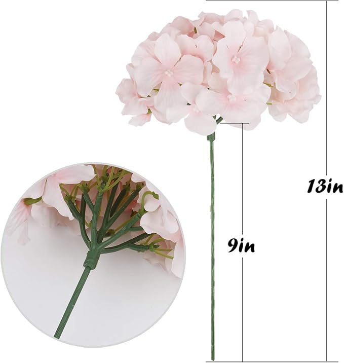 Flojery Silk Hydrangea Heads Artificial Flowers Heads with Stems for Home Wedding Decor,Pack of 10 (Baby Pink)