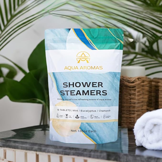 Shower Steamers - Aromatherapy Variety Shower Bombs, 15 Count - Eucalyptus, Chamomile, and Mint Essential Oils for Relaxation & Invigoration - Spa-Like Experience, White