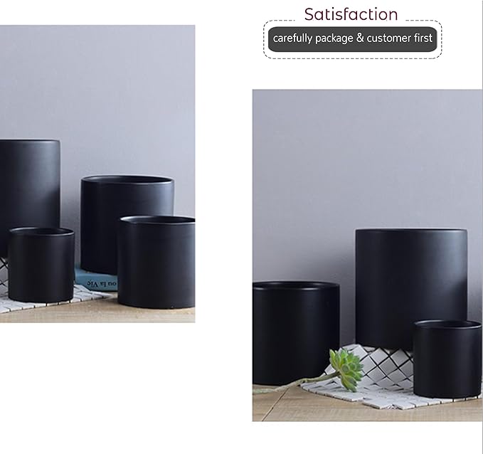 WGVI Matte Black Ceramic Cylinder Vase Width 3.75" Height 4", Flower Arrangements, Candle Holder, Terrarium Planter Pot, Storage Container Organizer, Pen Brush Holder, Centerpieces, 1 Piece
