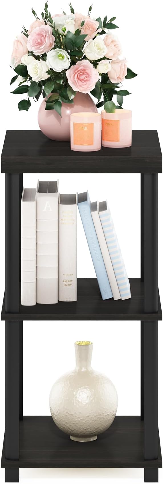 Furinno Turn-N-Tube Classic 3-Tier End Table, Side Table, Espresso/Black