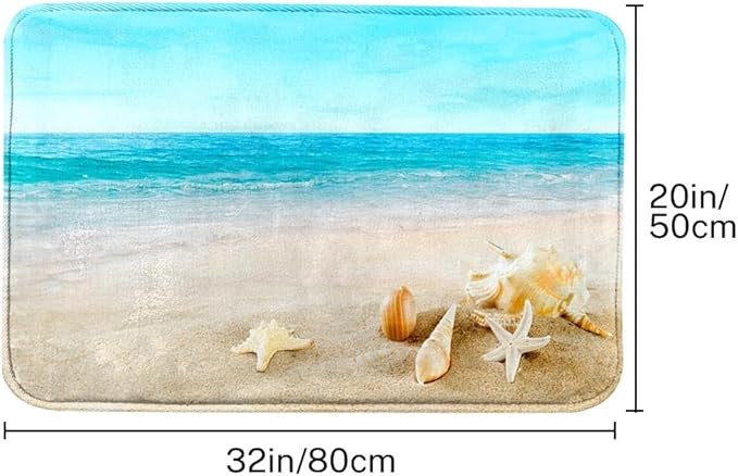 Britimes Bath Mat for Bathroom, Blue Beach Starfish Sea Washable Cover Floor Rug Carpets Floor Mat Bathroom Decorations 20x32 Inches for Kitchen Bedroom Indoor