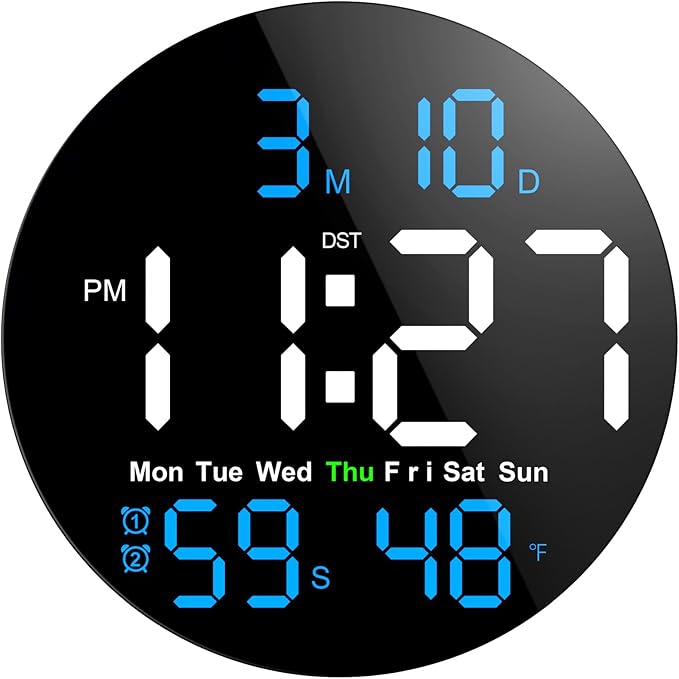 Digital Wall Clock, 10 in Wall Clock with Large LED Display Seconds Display One Button DST Muteable Button Auto Brightness, Large Digital Wall Clock for Living Room, Classroom, Bedroom, Office