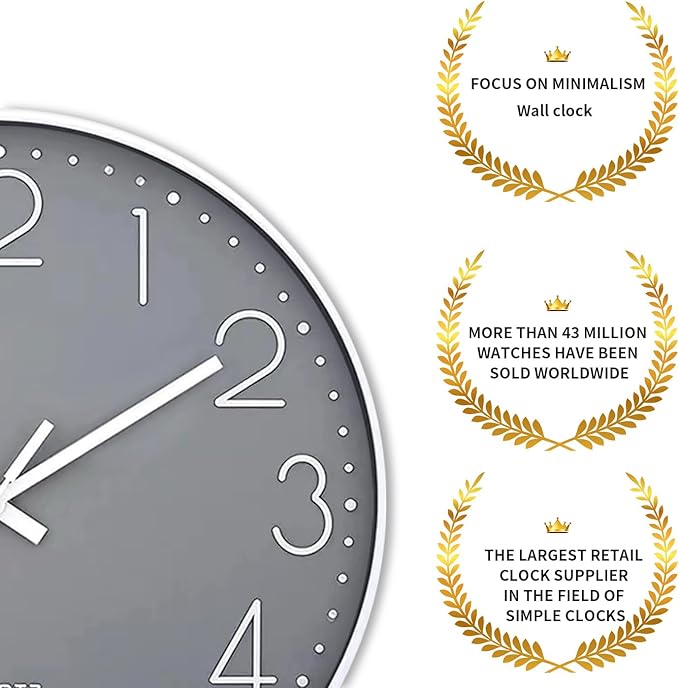 Wall Clock Silent & Non Ticking Modern Quartz Battery Operated Digital Quiet Sweep Office/Home/School/Kitchen Decor Clocks 9 Inch