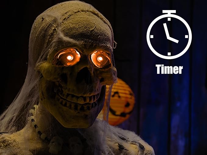Orange LED Glowing Eyes With Timer & Waterproof, 4 Pcs Light Up Skeleton Eyes, Horror DIY Red for Masks, Pumpkins, Tombstones, and Props (Batteries Not Included)