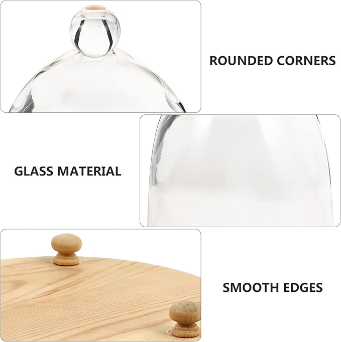 EXCEART Clear Glass Dome Cloche with Rustic Wooden Base Antique Bell Jar Display Dome for Plants Succulents Fairy Lights Photos Medals Decorative Fill and More Light Brown