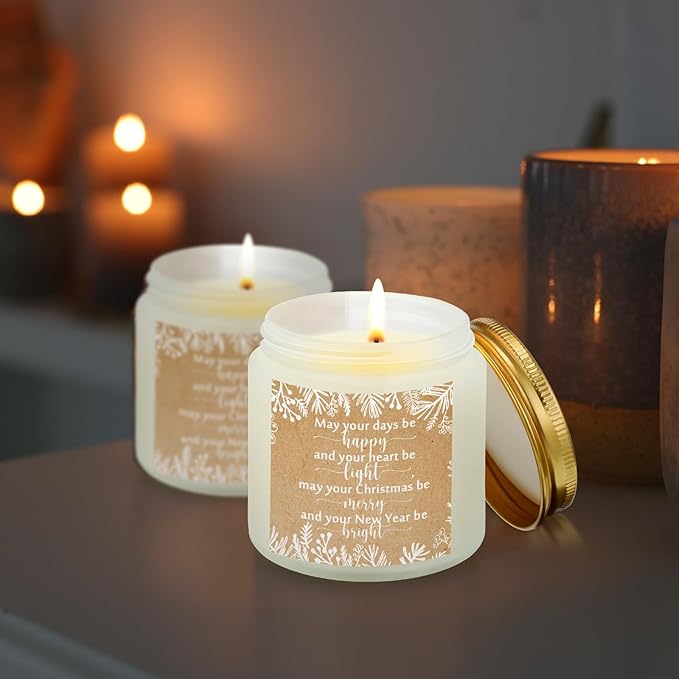 MTLEE 10 Pcs Christmas Soy Wax Candle 3.5 oz Christmas Scented Jar Bright New Year Heart Thank You Gift Light Candle Happy Candles Holiday Gift for Family Nurse Coworker Employee (Fresh Flavor)