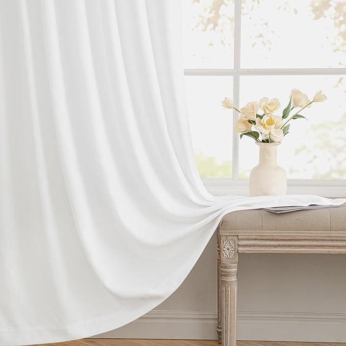 MIULEE Non-See-Through Privacy Linen Curtains 2 Panels, Light Filtering Window Curtains Farnhouse Textured Back Tab Semi Sheer Drapes for Bedroom Living Room, 52 x 90 Inches Long, Pure White