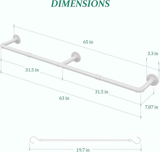 Plant Hanger Indoor, Hanging Planters for Indoor Plants with 6 Hanging Chains, Wall Plant Hanging Rod for Window Ceiling, 65 Inch, Metal/White, Pots Not Included
