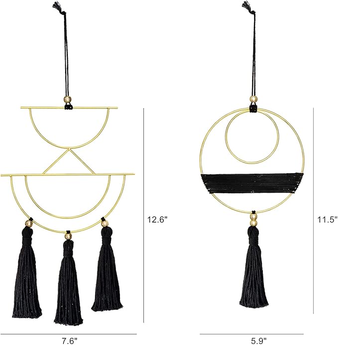 Mkono 2 Pcs Small Macrame Wall Hanging Boho Decor Cute Home Art Ornament with Gold Metal Ring for Bedroom Living Room Nursery Bathroom, 12.6''H x 7.6''W and 11.5''H x 5.9''W, X-Small