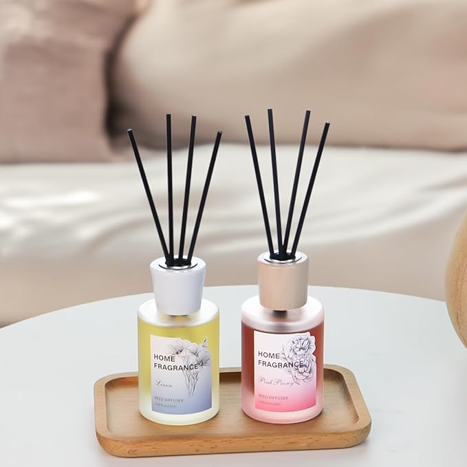 Reed Diffuser - Linen&Pink Peony 4.06oz (120ml) 2 Packs Essential Oil Reed Diffuser Set with 16 Sticks, Long Lasting Fragrance for Home, Bathroom, Bedroom, Room, Decor