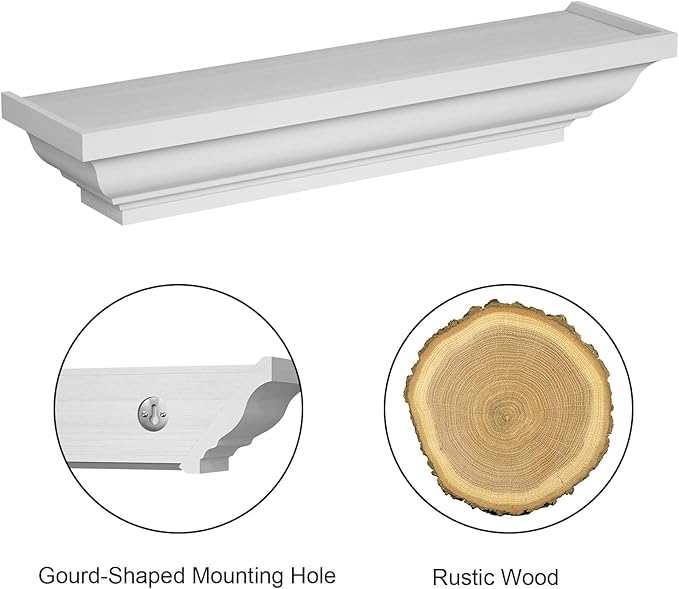 Alsonerbay Floating Shelves - White Rustic Wall Shelves, 2 Pack (17 Inch) for Bedroom, Living Room, Bathroom