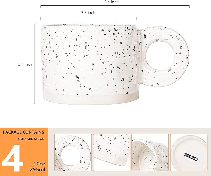 CREATIVELAND Coffee Mug,Ceramic Coffee Mugs Stoneware Coffee Cups with Handle for Latte, Espresso,Cappuccino,Hot chocolate,Milk Mugs Set Dishwasher Microwave Safe (White)
