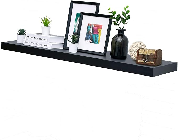WELLAND 60 inch Black Mission Floating Shelves for Wall, Bathroom Wall Mount Shelves, Wood Modern Display Shelves, Book Shelves,for Bedroom,Living Room and Kitchen