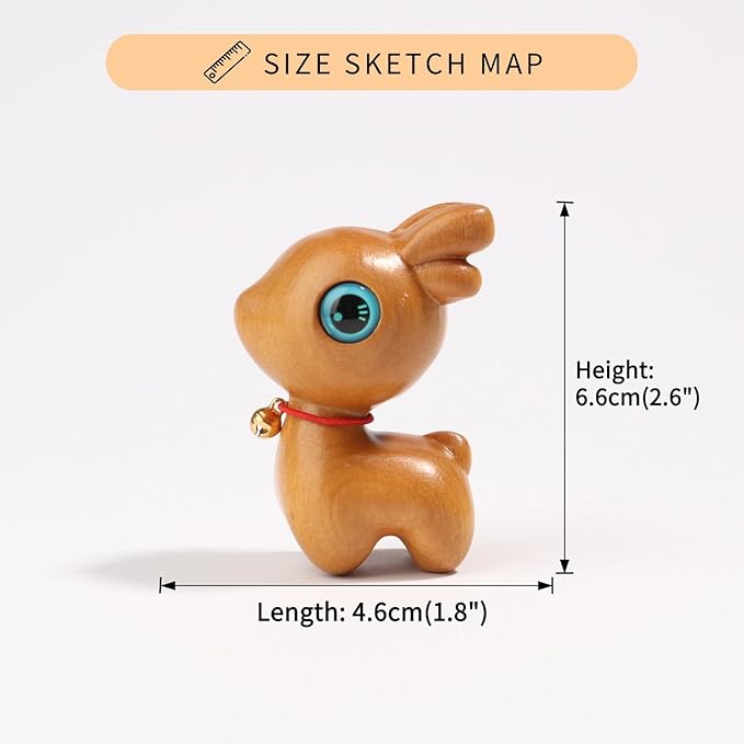 Christmas Deer Wooden Figurine,Gift Decoration Handmade Art Carved Small Animal Garden Statue,Desk Miniature Wood Carving Decoration Lovely Home Decor Table Living Room Festival Decoration