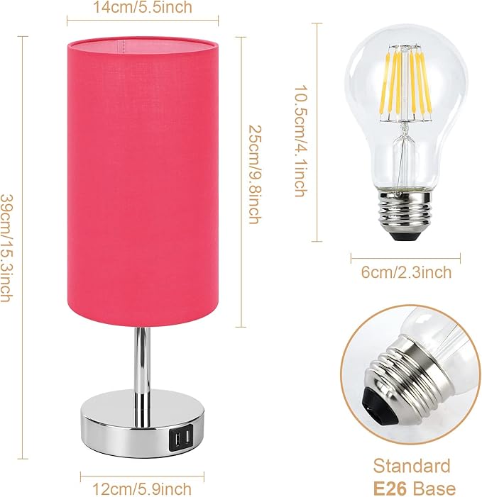 Yarra-Decor Bedside Lamp with USB Port - Touch Control Table Lamp for Bedroom (Red)