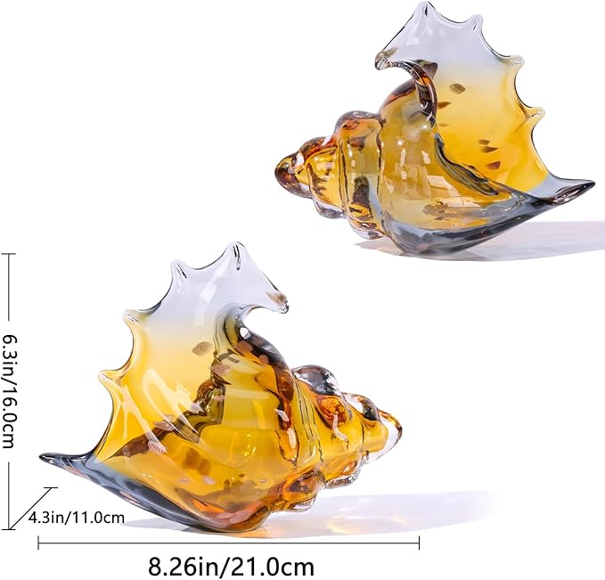 LCCCK Sea Glass Art Figurines Hand Blown Conch Shell Sculpture, Gray Sea Glass Decor Creative Conch Seashell Statue - for Coastal Room Decor Knick Knacks Home Decor Kitchen Decorations Above Cabinets