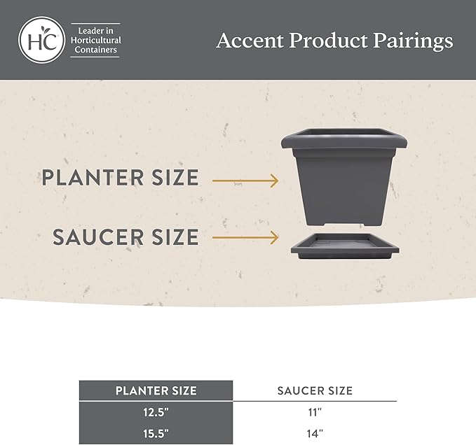 Accent Square Planter - The HC Companies 15.5-Inch Large Square Flower Box Planter for Indoor & Outdoor Flowers/Plants, Pairs w/ 15.5" Clay Accent Saucer SRO15500E35 Clay (ROS15500E35)