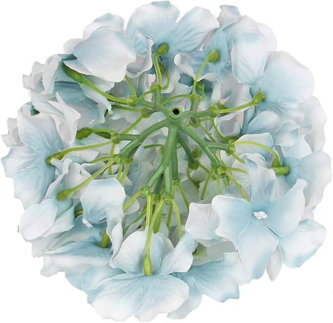 Flojery Silk Hydrangea Heads Artificial Flowers Heads with Stems for Home Wedding Decor,Pack of 10 (Lake Blue)