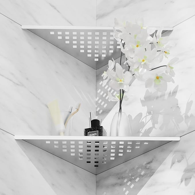 Corner Shower Shelf 10" Slot Design Bathroom Shelves for Tiled Wall, 304 Stainless Steel Recessed Organizer Corner Shelves for Inside Shower Decor, 2 Pack, Silver (Square)
