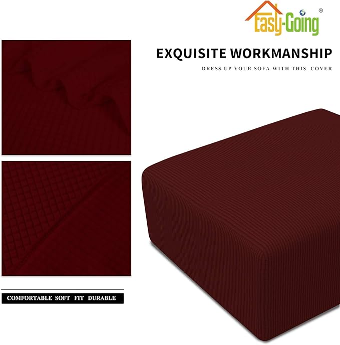 Easy-Going Stretch Ottoman Cover Folding Storage Stool Furniture Protector Soft slipcover with Elastic Bottom (Medium,Wine)