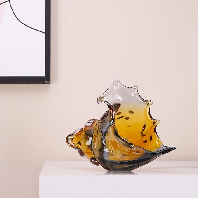 LCCCK Sea Glass Art Figurines Hand Blown Conch Shell Sculpture, Gray Sea Glass Decor Creative Conch Seashell Statue - for Coastal Room Decor Knick Knacks Home Decor Kitchen Decorations Above Cabinets