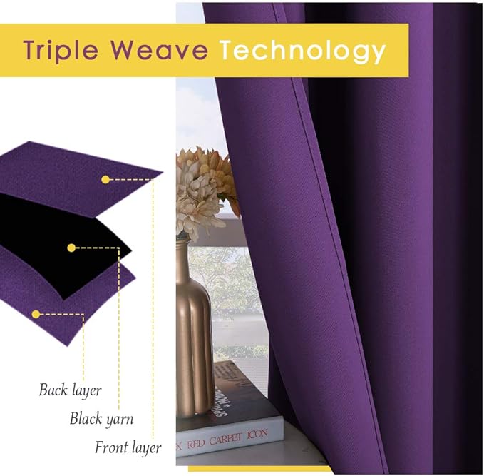 NICETOWN Blackout Window Curtains 80 inch Long, 2 Panels, 34 inch, Royal Purple, Grommet Top Room Darkening Thermal Insulated Solid Vertical Drapes for Bedroom/Kid Room