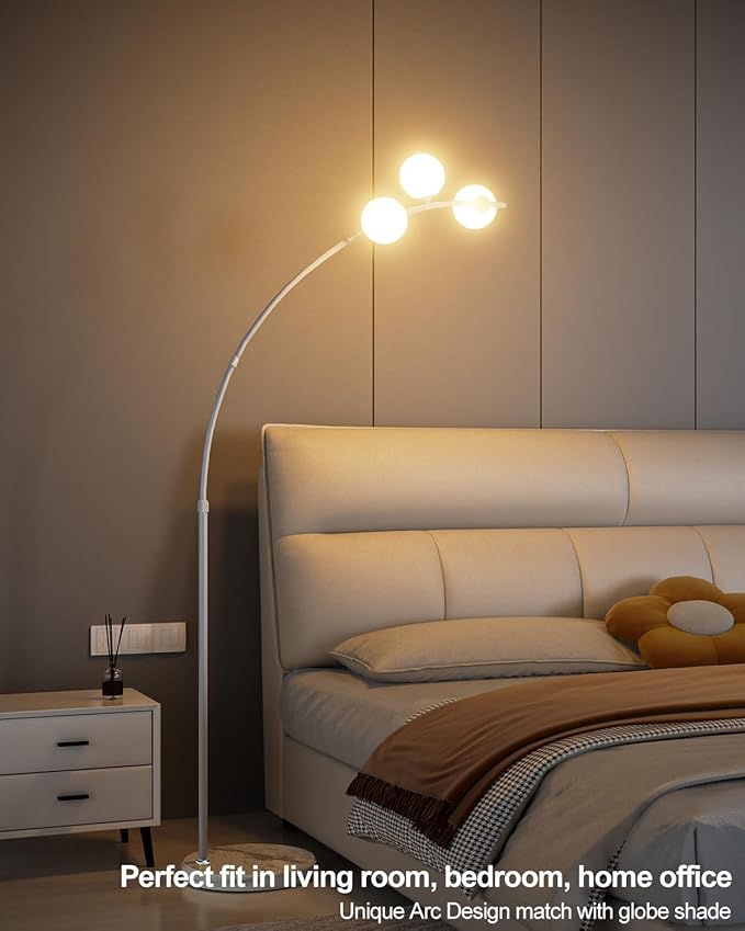 Lightdot 3 Globe Arc Floor Lamp for Living Room, Contemporary White Arched Floor Lamp with Shatterproof Shade, Bulbs Included, Modern Standing Lamp for Living Room