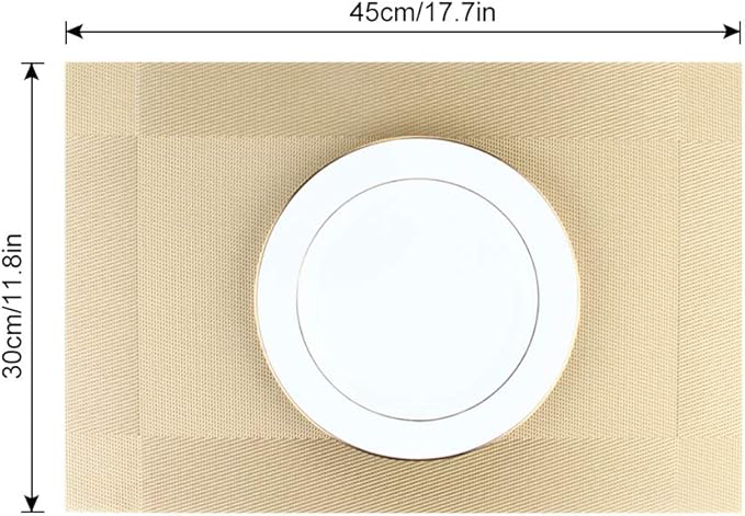 DACHUI Placemats Set of 6, Stylish Woven Place Mats for Dining Table, Washable & Durable PVC Table Mats (Gold)