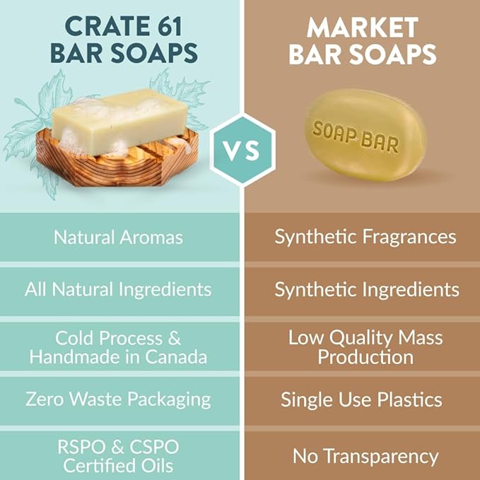 Handmade in Canada, Plant Based Cold Process Natural Bar Soap, With Premium Essential Oils, Pack of 6 (Dry Skin)