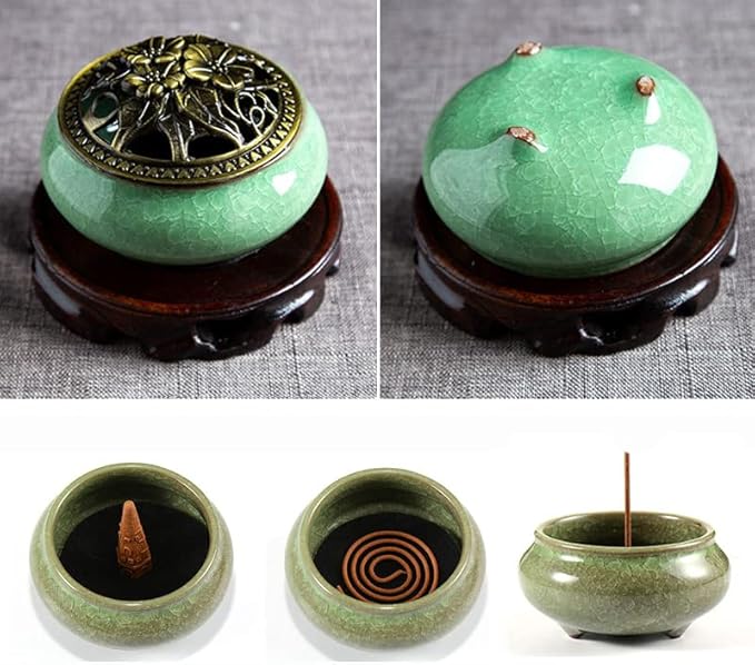 Ceramic Incense Burner, Coil Cone Stick Incense Burner Holder, Home Ornaments Incense Seat, Disc Censer Zen Decor (Fambe Blue)