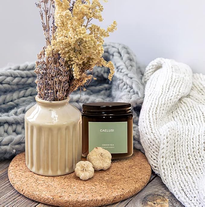 Candles for Home Scented Aromatherapy Candles Natural Soy Wax Candles Gifts for Women/Men Premium Candle with Essential Oils Long Lasting Amber Jar Candles(Vanilla Green Tea 1 Jar 8.5 oz)