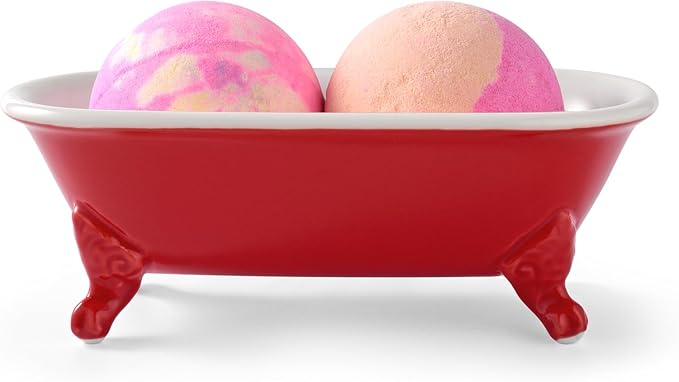 6.5" Ceramic Mini Decorative Clawfoot Bathtub Bar Soap Dish, Kitchen Sponge Holder and Shower Tray for Bathroom, 1 Pack(Chili)