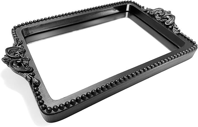 Vintage Black Tray with Mirror Glass Base | Card Holder for Guests During Occasions and Events or Decorative Home and Vanity Organizer