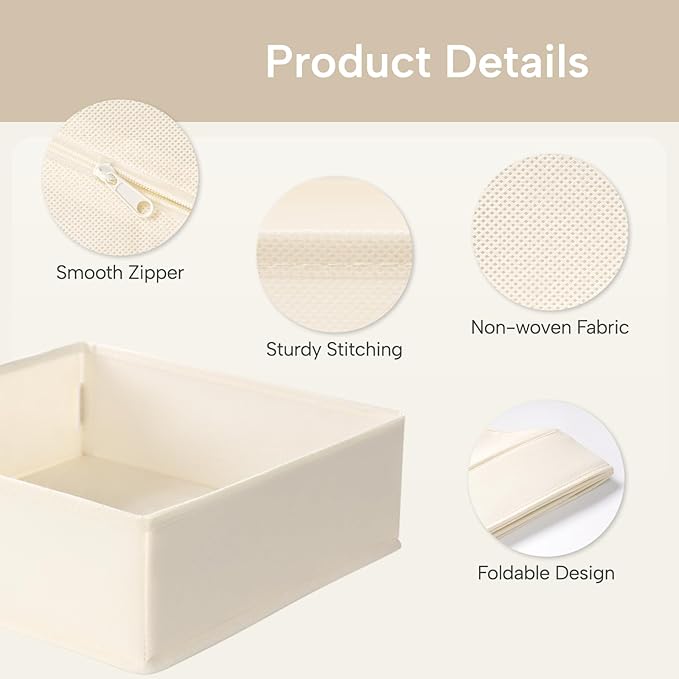 Criusia Underwear Sock Drawer Organizer Dividers 8 Set, Foldable Dresser Closet Organizers and Storage Bins for Baby Clothing, Sock, Underwear, Bra, Ties, Scarf (Beige)