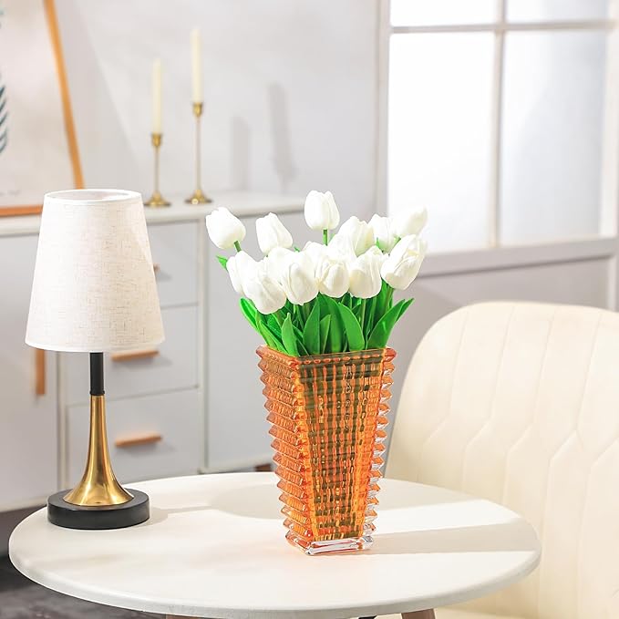 MCMCNCUIU Crystal Vase, Large Crystal Vases for Flowers, Large Flower Vase, Modern Amber Vases for Living Room, Bedroom, Kitchen, Dining Table, Mantle, Wedding, 9 Inches