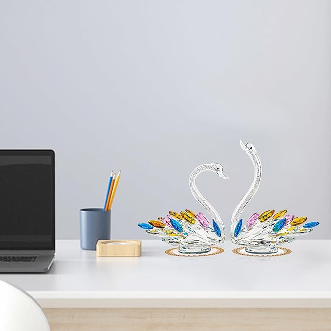 Crystal Swan Decor Figurine Home Collectibles Glass Statue 25th, 50th, 60th, Silver, Golden Wedding Anniversary Cute Elegant Decorations Gifts Ideas for Wife, Couple, Parents