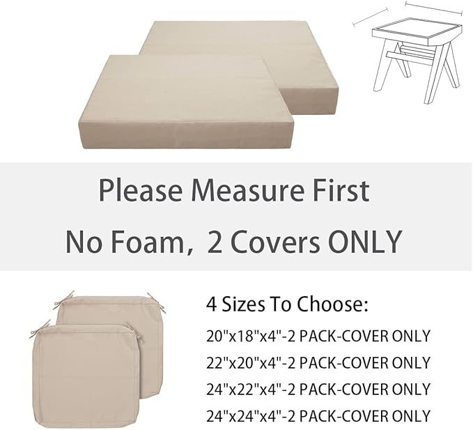 FUNHOME Outdoor Cushion Covers 20 x 18 x 4 inch,Set of 2,Replacement Seat Cushion Cover for Patio Furniture Chair,Water Resistant,Fade-Resistant Slipcover Only,No Insert(Antique Beige)