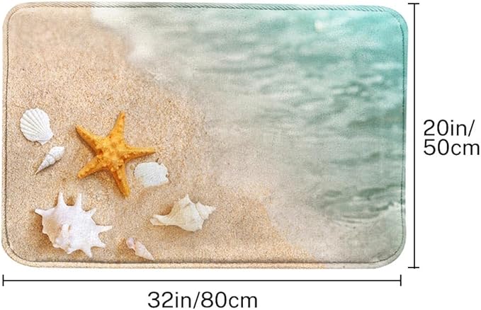 Britimes Bath Mat for Bathroom, Beach Starfish Sea Shell Washable Cover Floor Rug Carpets Floor Mat Bathroom Decorations 20x32 Inches for Kitchen Bedroom Indoor