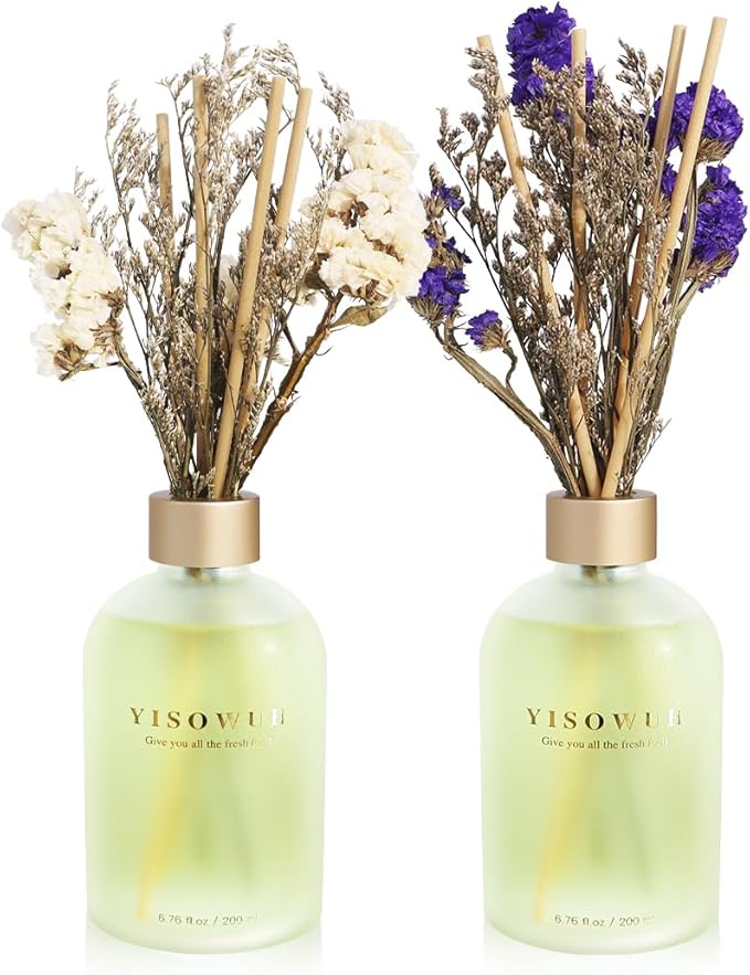 Reed Diffuser - Jasmine Lily & Grapefruit 6.76oz(200ml) 2 Packs Flower Essential Oil Reed Diffuser Set with 16 Sticks - Long Lasting Fragrance for Home Bedroom Bathroom Room Shelf Decor
