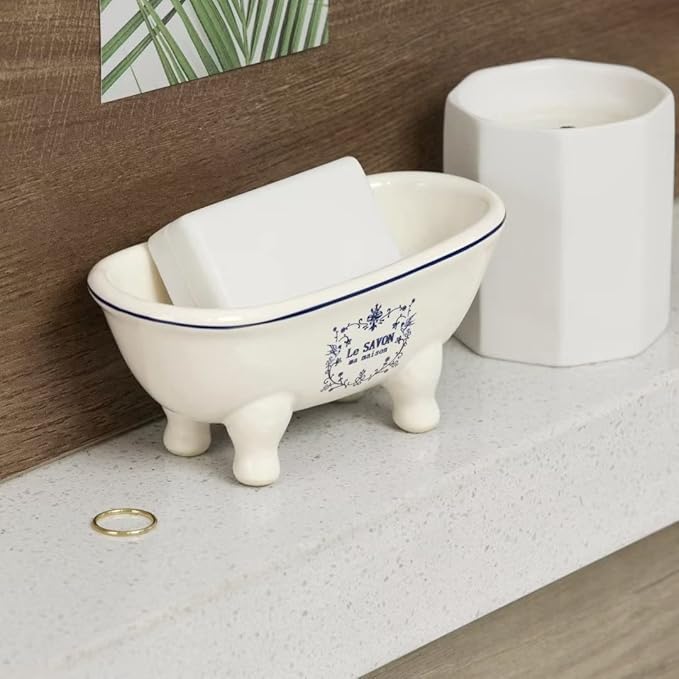 1 Piece 5.7" Aqua Eden Mini Ceramic Clawfoot Double Ended Bathtub Soap Dish Vintage Decortative Soap Dish
